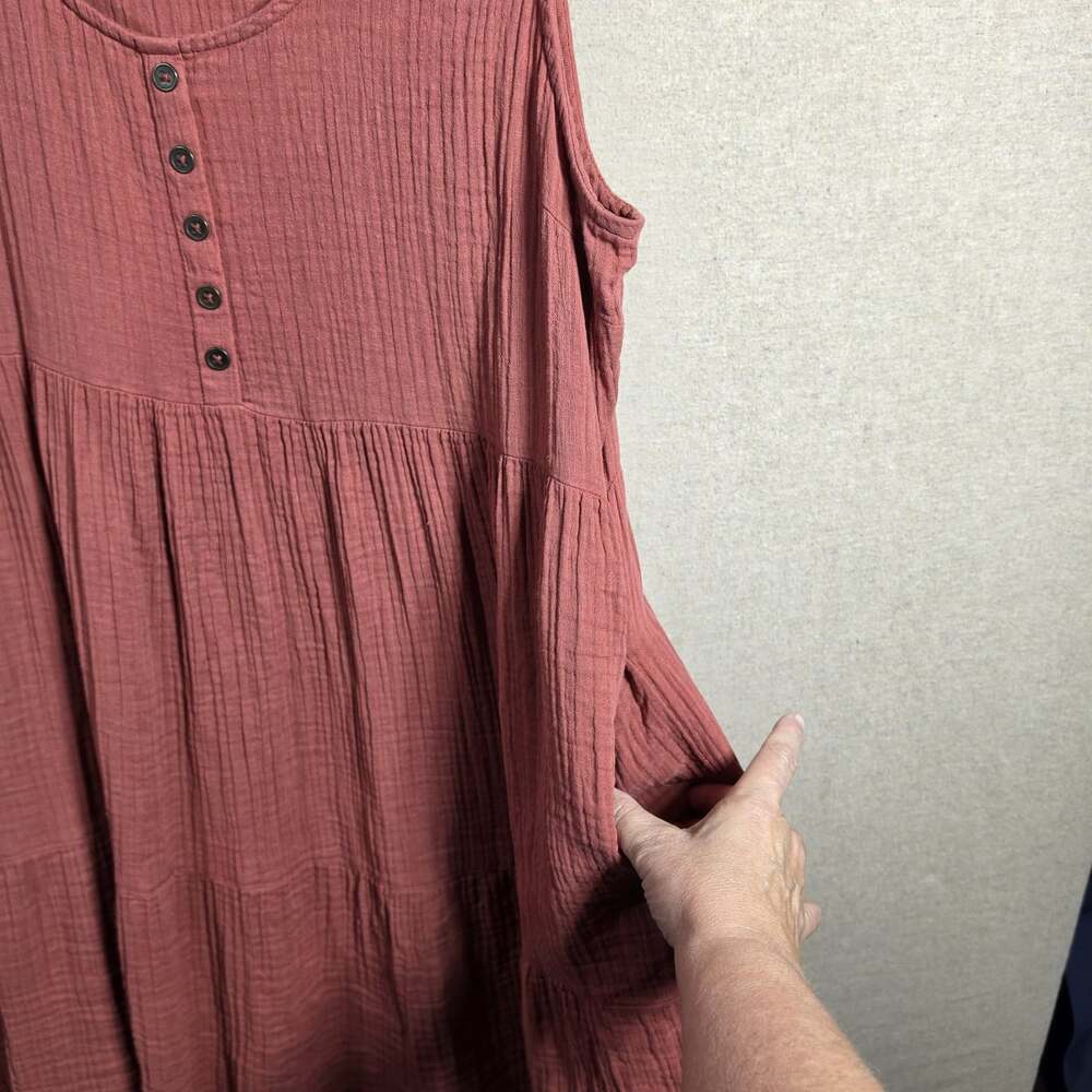 Maurices Rusty Red Sleeveless Button Sundress Midi Size L Tiered Lagenlook - Picture 3 of 8